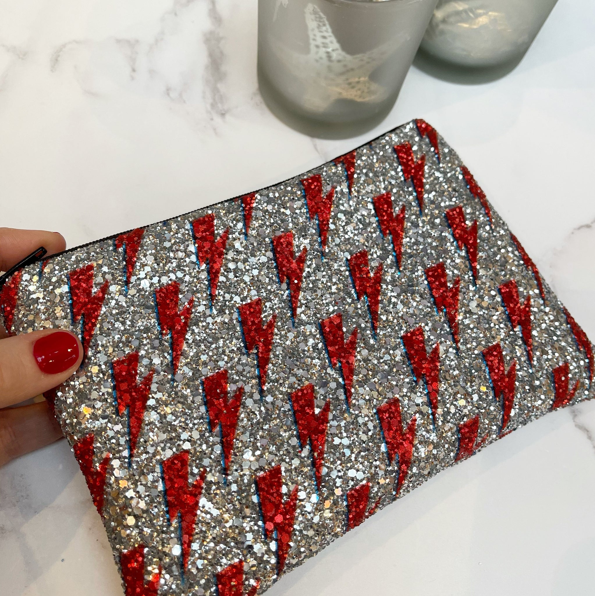 Sleek Silver Rhinestone Detail Mesh Bag - All Accessories | Red Dress